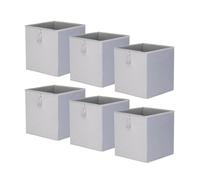 simpa Urban Living Set of 6 27cm Silver Velvet Collapsible Storage Cubes - Multi-Purpose Organiser Boxes with Tassel Handles