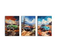simpa Vintage Classic Cars 3 Panel Canvas Wall Art simpa Multicolor