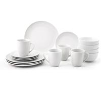 16PC Dinnerware Porcelain White Set: 4 Dinner Plates, 4 Side Plates, 4 Bowls & 4 Mugs. Dishwasher & Microwave Safe.