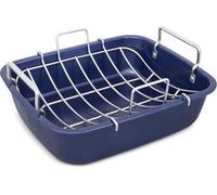 Zyliss E980206 Non-Stick Roasting Tin with Rack, Carbon Steel, Dark Blue, Roast Pan/Baking Trays for Oven/Bakeware Tray, Dishwasher Safe