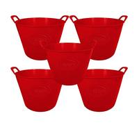 simpahome 42L 42 Litre Large Multi Purpose Flexi Tub - RED - Robust Flexible Storage Container Bucket - Set of 5.