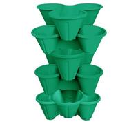 Simpahome 6-Pack Plastic Strawberry Planter Trio - 3-Level Stackable Pot for Herbs, Flowers & Bedding - Indoor/Outdoor - Green - Large