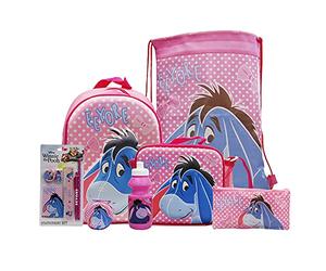 simpahome Eeyore 7PC Back to School Bundle - inc 3D Backpack, Drawstring Sports Bag, 3D Insulated Lunch Bag, Water Bottle, Coin Pouch, Pencil Case & Stationery Set.