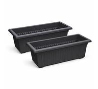 simpahome Grecian Style Pillar Design Plastic Trough Planter Pots - BLACK, Set of 2 Pots - 26cm (H) x 30cm (W) x 70cm (L) - Suitable for Indoor or Outdoor Use.