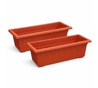 simpahome Grecian Style Pillar Design Plastic Trough Planter Pots - TERRACOTTA, Set of 2 Pots - 26cm (H) x 30cm (W) x 70cm (L) - Suitable for Indoor or Outdoor Use.
