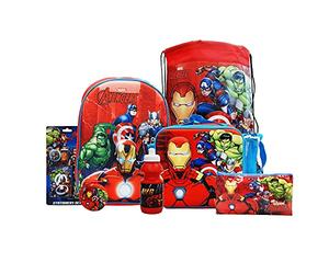 simpahome Iron Man 7PC Back to School Bundle - inc 3D Backpack, Drawstring Sports Bag, 3D Insulated Lunch Bag, Water Bottle, Coin Pouch, Pencil Case & Stationery Set.