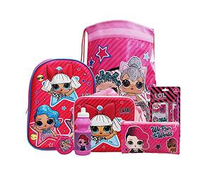 simpahome L.O.L Surprise 7PC Back to School Bundle - inc 3D Backpack, Drawstring Sports Bag, 3D Insulated Lunch Bag, Water Bottle, Coin Pouch, Pencil Case & Stationery Set.