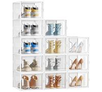 SIMPDIY Large Shoe Storage Box,12 pcs Shoe Boxes Clear Plastic Stackable, Shoe Organizer Containers with Lids for Women/Men,Fit UK 12