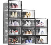 SIMPDIY Shoe Boxes,12 pcs Shoe Storage Box Clear Plastic Stackable, Shoe Organizer Containers with Lids for Women/Men, Black