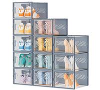 SIMPDIY Shoe Storage Box,12 pcs Shoe Box Clear Plastic Stackable, Shoe Organizer Containers with Lids for Women/Men,Fit up to UK 12
