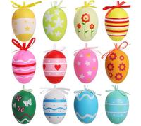 Simpeak 12 Pcs Hanging Easter Eggs, Easter Decoration Eggs with String for Easter Decoration or Easter Gifts - 4x6cm
