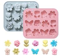 Simpeak 2 Pcs Flower Silicone Mould, 12 Cavity Flower Chocolate Moulds, Non-Stick DIY Soap Candy Jelly Cake Baking Molds for Her Gift Baking Tools
