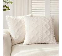 Simpeak 2pcs 45 x 45 cm Cream Cushion Covers Set, Fluffy Suede Cushion Covers with Invisible Zipper, Soft and Durable for Bedroom and Sofa, Decorative Pillowcase, White