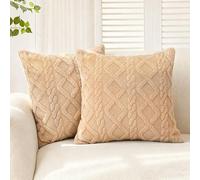 Simpeak 2pcs 45 x 45 cm Decorative Cushion Covers Set, Fluffy Suede Cushion Covers with Invisible Zipper, Soft and Durable for Bedroom and Sofa, Decorative Pillowcase, Apricot