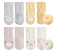 Simpeak 4 Pack Baby Socks, ABS Anti-Slip Toddler Sock in Autumn and Winter, Cute Ear Thickened Warm Grip Socks Kids for Boys and Girls 1-3 Years Old, Size M