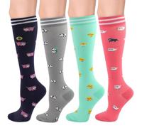 Simpeak 4 Pairs of Knee-High Compression Socks for Women and Men, 15-20mmHg Long Sports Support Socks, Anti-Swelling Flight Sock, Compression Sock for Travel, Flights, Office Work, Everyday Life