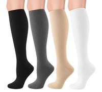 Simpeak 4 Pairs of Knee-High Compression Socks for Women and Men, 15-20mmHg Long Sports Support Socks, Anti-Swelling Flight Sock, Compression Sock for Travel, Flights, Office Work, Everyday Life