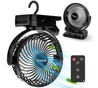 Simpeak 8000mAh Desk Fan with Remote Control, 720° Adjustable LED Light & Wind Speed, USB Rechargeable Portable Fan - 66 Hours Operation - Black