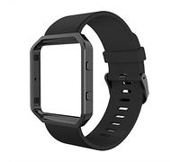 Simpeak Bands with Frame Compatible with Fitbit Blaze, Silicone Replacement Band Strap with Stainless Steel Frame Case Replacement for Fitbit Blaze, Large, Black