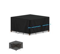 SIMPHAUS Square Garden Table Covers Waterproof,Outdoor Furniture Covers for Dining Table and Chairs Set,Rattan Garden Furniture Cover with Drawstring,Anti UV Outdoor Coffee Table Cover 140x140x90cm