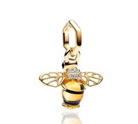 Simphman Golden Dangle Charm, 925 Sterling Silver Charm for Bracelets and Necklaces, Pearl Pendant with Cubic Zirconia Jewelry Charms for Women, Family, Friends, Silver, Cubic Zirconia