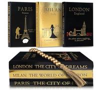 SIMPILIFY ASTHETIC - Decorative Books Set of 3 with Golden Garland Bead - Decorative Books for Coffee Table - Decorative Books for Home Decor - Designer Books Decor Set - Faux Books for Bookshelf