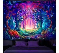 Simpkeely Blacklight Fantasy Forest Tapestry, UV Reactive Nature Magical Tree Glow Wall Hanging Tapestries for Bedroom, Living Room - 130cm x 150cm