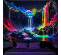 Simpkeely Blacklight Fantasy Waterfall Planet Tapestry UV Reactive Nature Tapestries Neon Landscape Mountain Wave Tapestry Wall Hanging - 150 x 200cm