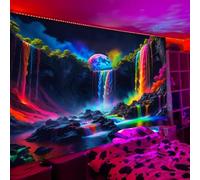 Simpkeely Blacklight Fantasy Waterfall Planet Tapestry UV Reactive Nature Tapestries Neon Landscape Mountain Wave Tapestry Wall Hanging - 180cm x 300cm