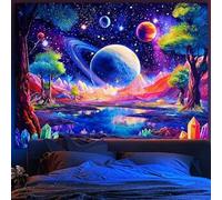 Simpkeely Blacklight Galaxy Planet Tapestry - UV Reactive Space Landscape Mountains Crystals Stars Wall Hanging, Glow in the Dark Cosmic Nature Tapestry for Bedroom & Living Room Decor - 130 x 150 cm