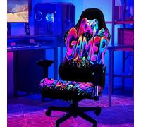 Simpkeely Blacklight Gaming Chair Cover - UV Reactive Esports Chair Protector with Neon Gamer Skull Design, Stretchable Washable Slipcover for Office & Gaming Chairs