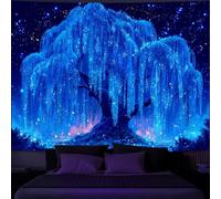 Simpkeely Blacklight Starry Night Tree Tapestry, UV Reactive Neon Willow Tree of Life Wall Hanging, Glow in the Dark Galaxy Mystical Wall Art for Bedroom, Living Room - 180 x 300 cm