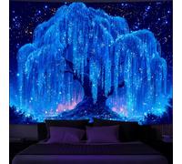 Simpkeely Blacklight Starry Night Tree Tapestry, UV Reactive Neon Willow Tree of Life Wall Hanging, Glow in the Dark Galaxy Mystical Aesthetic Wall Art for Bedroom, Living Room - 130 x 150 cm