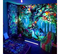 Simpkeely Blacklight Tree Fantasy Forest Fairy Tapestry, Nature Magical Elves Tapestry Wall Hanging, UV Reactive Tapestries for Bedroom - 150cm x 200cm