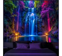 Simpkeely Blacklight Waterfall Tapestry - UV Reactive Glow in the Dark Neon Forest Wall Hanging, Vibrant Nature Landscape Wonderland for Bedroom, Living Room Decor - 150 x 200cm