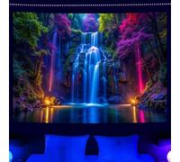 Simpkeely Blacklight Waterfall Tapestry - UV Reactive Glow in the Dark Neon Forest Wall Hanging, Vibrant Nature Landscape Wonderland for Bedroom, Living Room Decor - 240 x 320cm