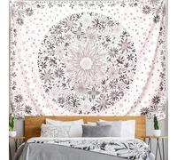 Simpkeely Bohemian Floral Tapestry Wall Hanging, Beige White Daisy Medallion Art Print Tapestry for Bedroom Aesthetic Boho Home Decor - 130 x 150 cm