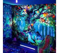 Simpkeely Fantasy Black Light Tree Tapestry with Forest Fairy, Nature and Magic Elf Motifs, Wall Hanging and UV Reactive Tapestries for Bedroom, Living Room - 180 cm x 230 cm