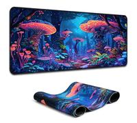 Simpkeely Fantasy Mushroom Mouse Pad, Blacklight Gaming Forest Waterproof Extended Large Desk Pad UV Long Computer Keyboard Big Mouse Mat with 3mm Non-Slip Rubber Base for Office Home - 80 x 30 cm