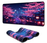 Simpkeely Fantasy Night City Gaming Mouse Pad, Blacklight Japanese Residential Buildings Landscape Neon Large Waterproof UV Reactive Non-Slip Rubber Base Mousemat for Office Home - 80 x 30 cm