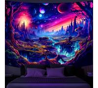 Simpkeely Fantasy Planet Tapestry, Blacklight Forest Natural Landscape Retro Aesthetic Wall Hanging, UV Reactive Sunset Trees Tapestries for Bedroom, Living Room - 110 x 150 cm