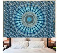 Simpkeely Indian Mandala Floral Tapestry, Bohemian Peacock Handmade Flower Medallion Wall Hanging Decorative Tapestries for Bedroom, Living Room - 130 x 150 cm - Blue