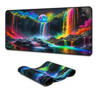 Simpkeely Large Fantasy Waterfall Gaming Mouse Pad - Blacklight Waterproof Glowing Desk Mat, Extended Non-Slip Rubber Base for Office & Home - 80 x 30 cm