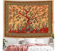 Simpkeely Tree of Life Tapestry, Aesthetic Indian Mandala Wall Hanging, Tie Dye Bohemian Tapestries Wall Art Décor for Bedroom, Dorm, Living Room 150cm x 200cm (Yellow)