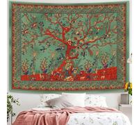 Simpkeely Tree of Life Tapestry, Aesthetic Indian Mandala Wall Hanging, Tie Dye Bohemian Tapestries Wall Art Décor for Bedroom, Dorm, Living Room 130cm x 150cm (Green)