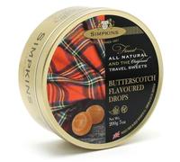 Simpkins Travel Sweets Butterscotch Drops - 200g Tin (Pack of 2)