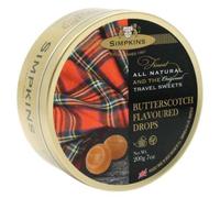 Simpkins Travel Sweets Butterscotch Drops - 200g Tin (Pack of 2)
