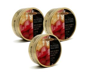 Simpkins Rhubarb & Custard Drops Travel Sweets 3 x 175g Tin