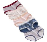 SimplCharm 5 Packs Cute Floral Underwear for Women Cotton Ruffled Tulip Stripe Mesh Patterned Panties, Multi, M