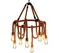 Simple 6-8-Lights Hemp Rope Hanging Ceiling Light V-Intage Iron Metal Lights Chandelier Fixture Rustic Art Decor/8 Lights